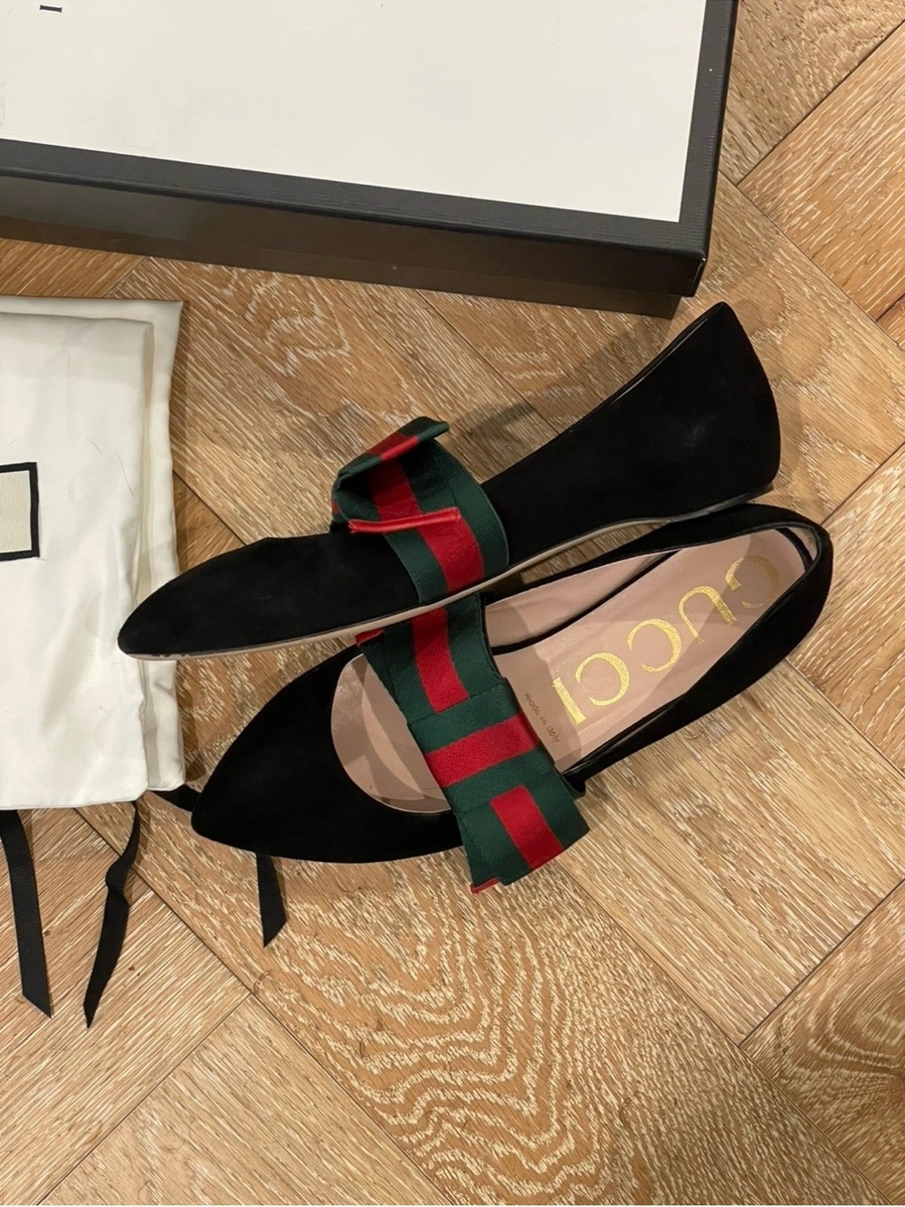 Authentic New Gucci Suede Bow Ballet Flat Black 8.5 38.5 $795 - Picture 4 of 4